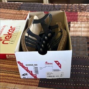 Rieker Black Wedge Sandals